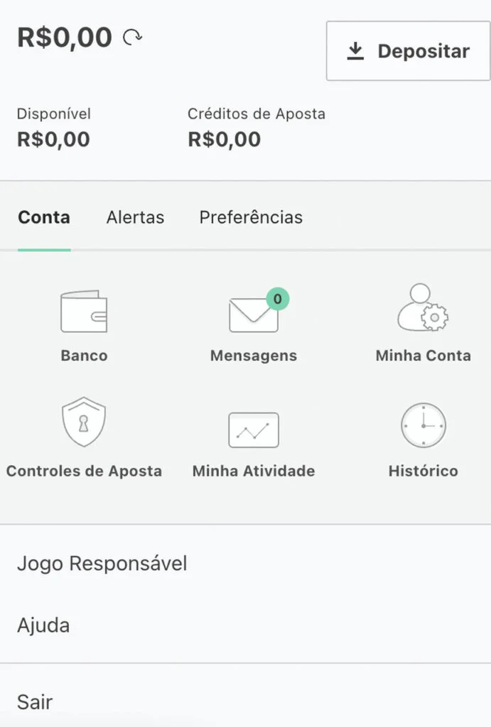 Screenshot de referência da área de depósito da Bet365
