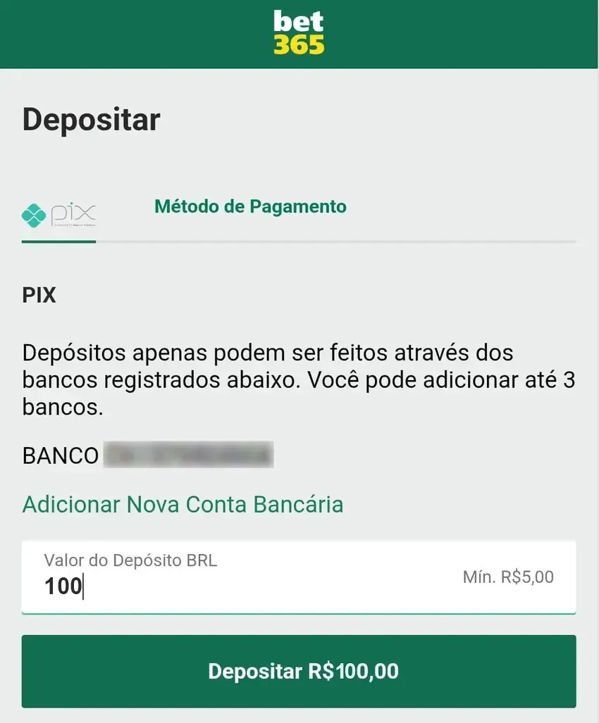 Screenshot de referência do depósito via Pix na Bet365