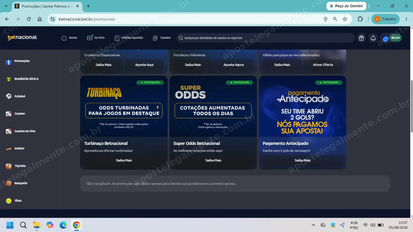Promoções Turbinaço, Super Odds e Pagamento Antecipado na Betnacional