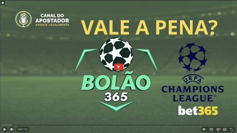 Capa do vídeo sobre o Bolão 365 da Champions League, do Canal do Apostador, com botão de reprodução do YouTube.