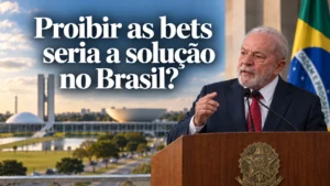 Montagem com Lula e a pergunta: proibir as bets seria a solução no Brasil?